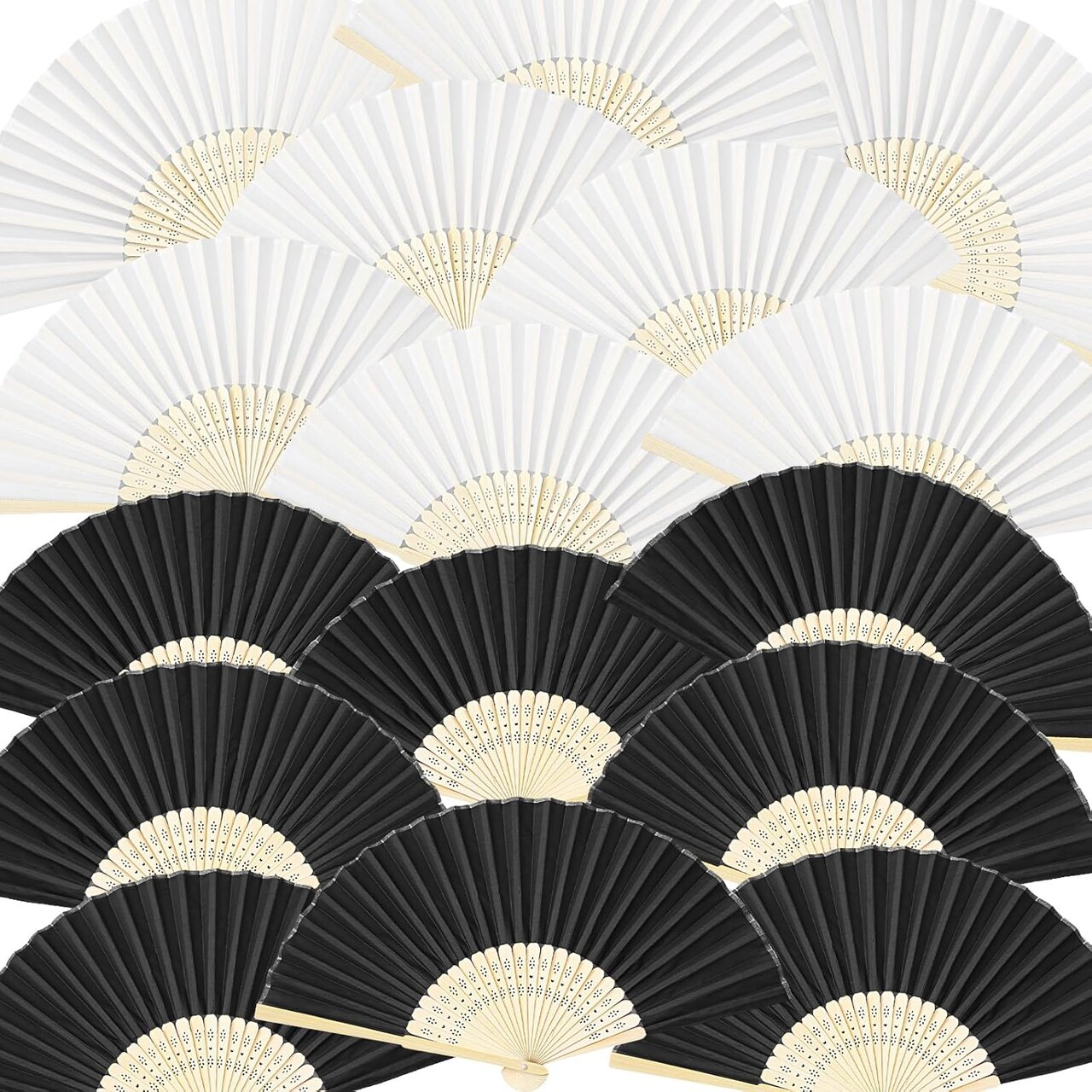 40 Pcs Folding Hand Fans Bulk – Black & White Bamboo Silk Handheld Fans, Portable Cooling Fans for Wedding, Bridal Shower, Baby Shower, Dance, Summer Beach Party & DIY Craft Decorations